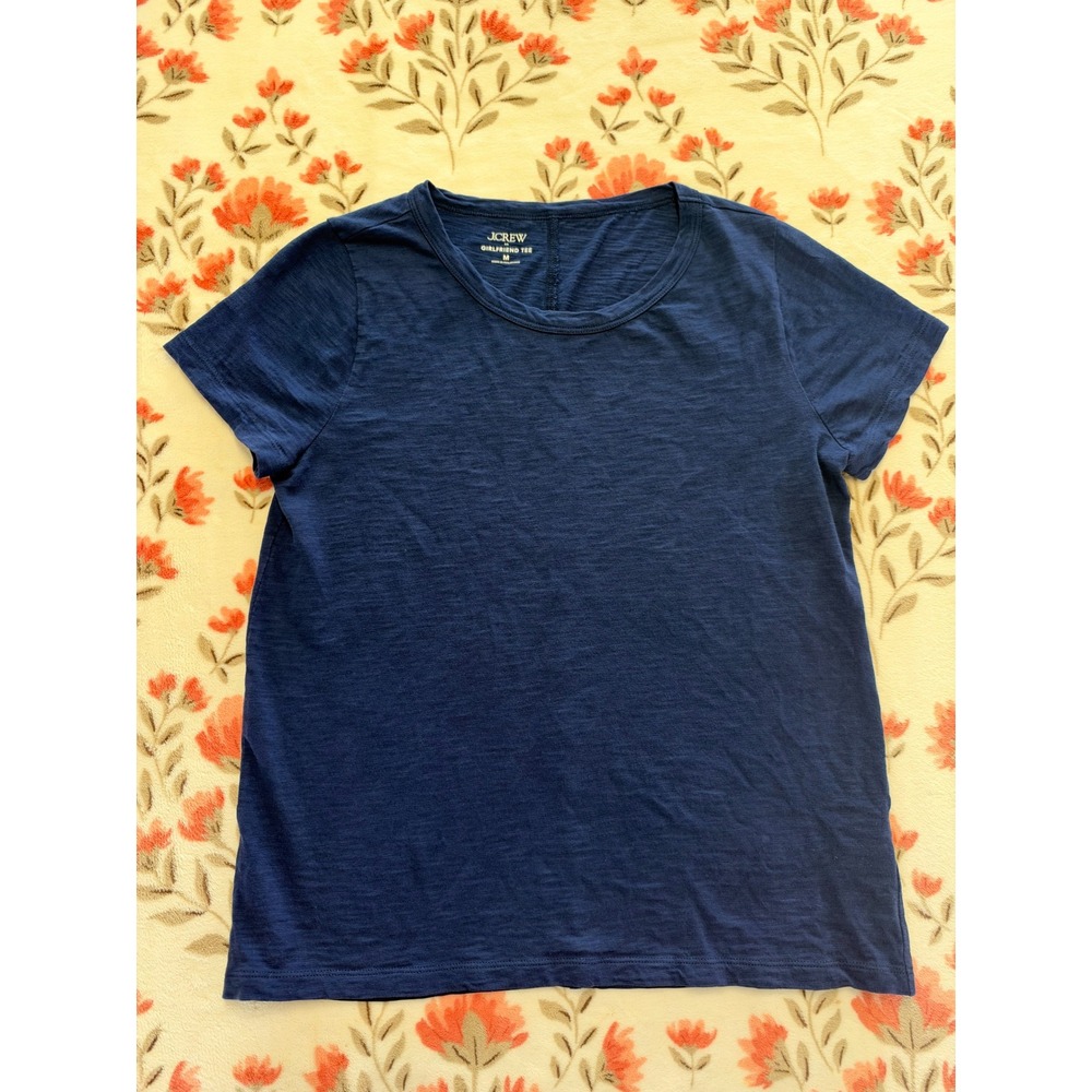 J.Crew Navy Blue Slub Cotton Girlfriend Tee Short Sleeve Shirt CG779 Medium
